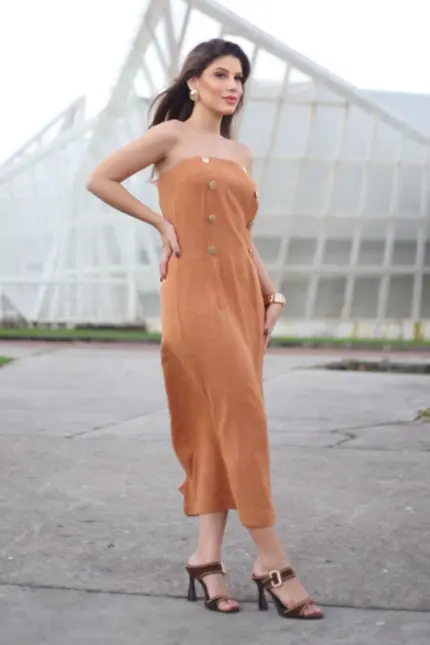 VESTIDO LORENA SEM ALÇA COM BOTÕES DETALHE