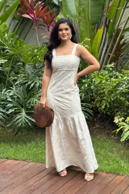 VESTIDO ANALU COM  BORDADO E RECORTE ASSIMÉTRICO