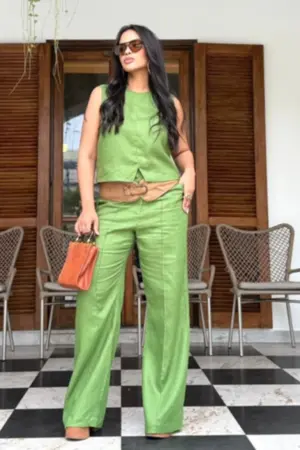 CALÇA PANTALONA REBECA EM LINHO PURO