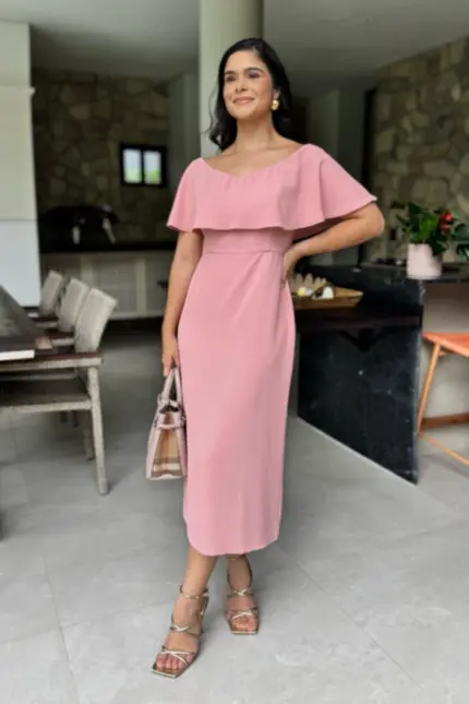 VESTIDO CLARICE OMBRO A OMBRO COM PEPLUM